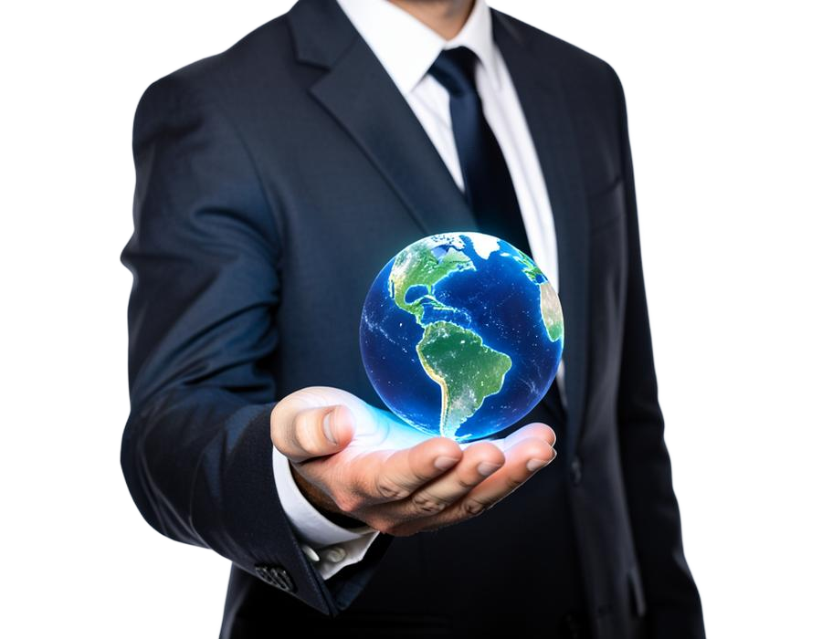 Hand holding a globe representing service beyond expectations
